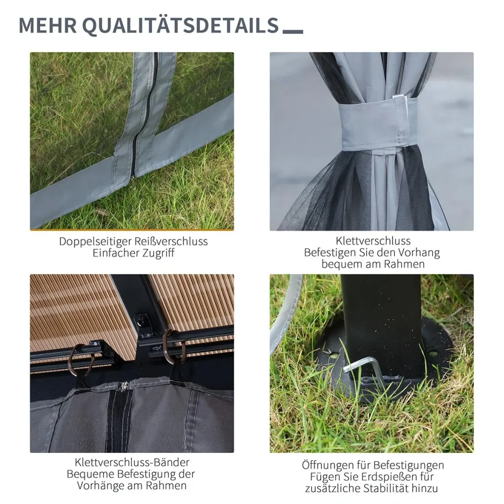 Pavillon 3 x 4m Gartenpavillon Partyzelt mit Seitenteilen PC Dach Alu Dunkelgrau