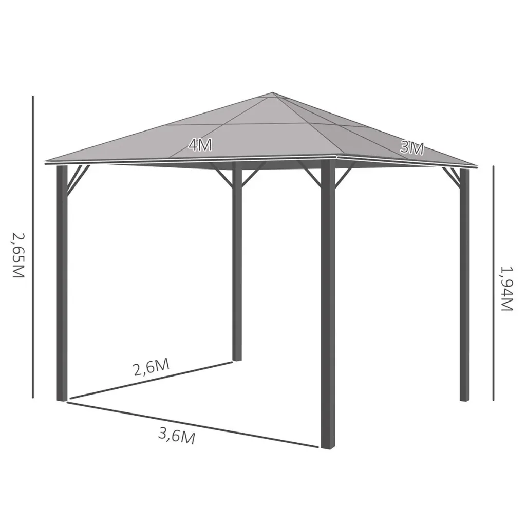 Pavillon 3 x 4m Gartenpavillon Partyzelt mit Seitenteilen PC Dach Alu Dunkelgrau