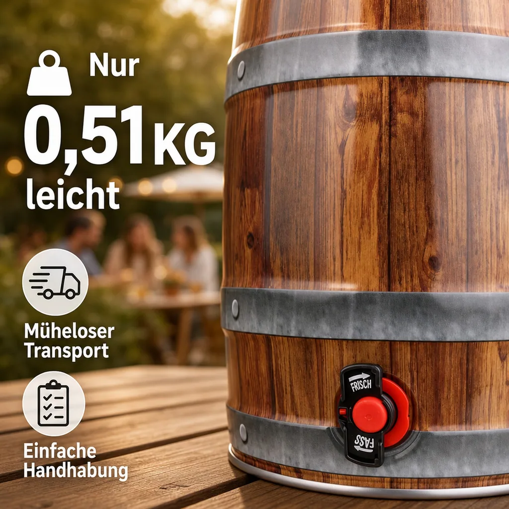 5L Partyfass mit Zapfhahn, Holzoptik