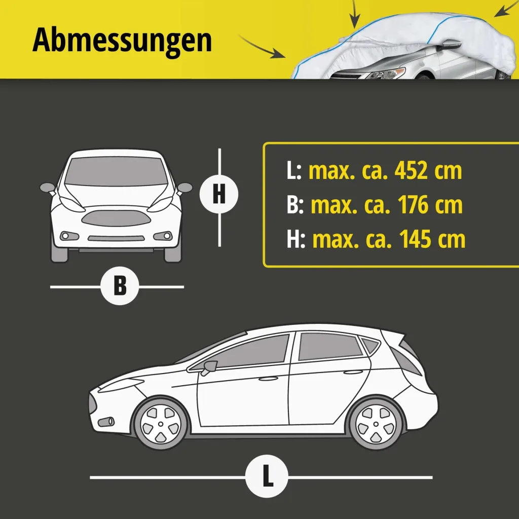 Autoabdeckplane Sun Reflect - Größe 5 - 452x176x145cm - 112g/m² - PES beschichtet