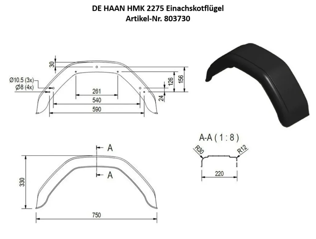 DE HAAN HMK 2275 Einachskotflügel, Spannweite 750 mm