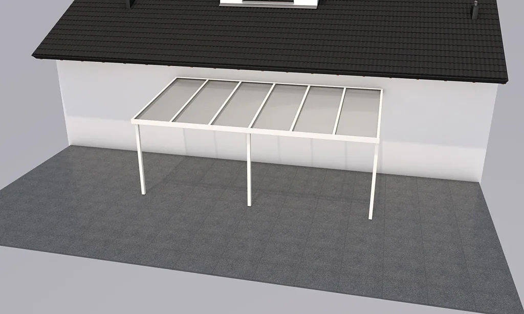 Terrassendach Premium, weiß, 6110 x 3060 mm - Acryl Stegplatten 16mm, klar