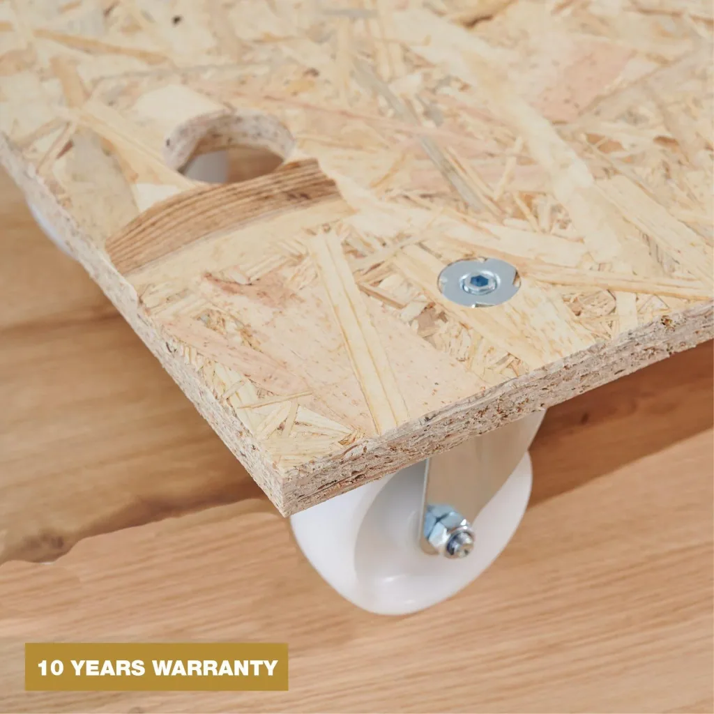 Transporthilfe MM 1141, 57,5 x 30 x 11 cm, harte Rollen Ø 75 mm, Rollenlager, OSB Platte, CO2-neutral, Tragkraft 250 kg