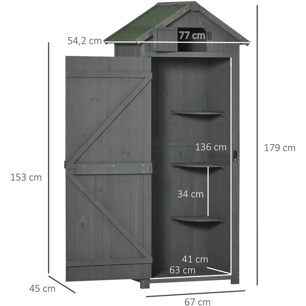 Gartenschrank Gartenhaus Gerätehaus Geräteschuppen mit Fachböden Asphaltdach Fenster Holz Grau+Grün 77 x 54,2 x 179 cm