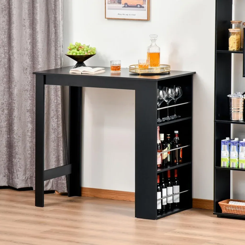 Bartisch moderner Esstisch Schreibtisch mit 3 Ablageflächen Schwarz Spanplatte 112 x 57 x106 cm