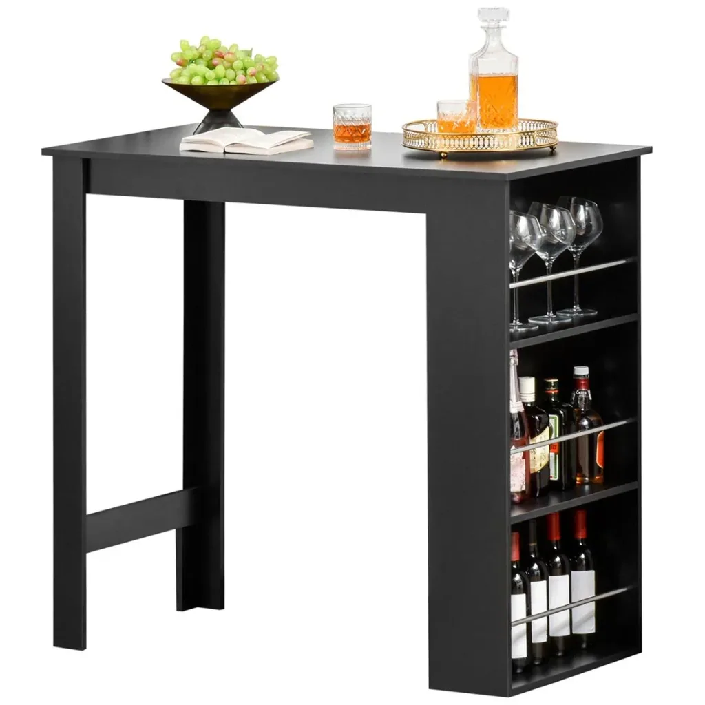 Bartisch moderner Esstisch Schreibtisch mit 3 Ablageflächen Schwarz Spanplatte 112 x 57 x106 cm