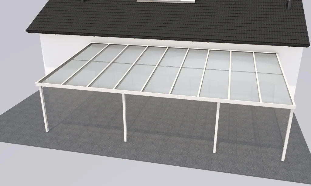 Terrassendach Premium, weiß, 9135 x 5060 mm - Polycarbonat Stegplatten 16 mm, weiß gestreift