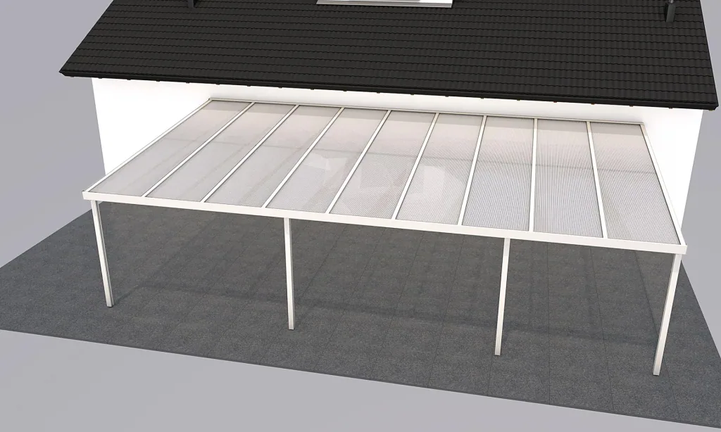 Terrassendach Premium, weiß, 9135 x 5060 mm - Polycarbonat Stegplatten 16 mm, weiß gestreift