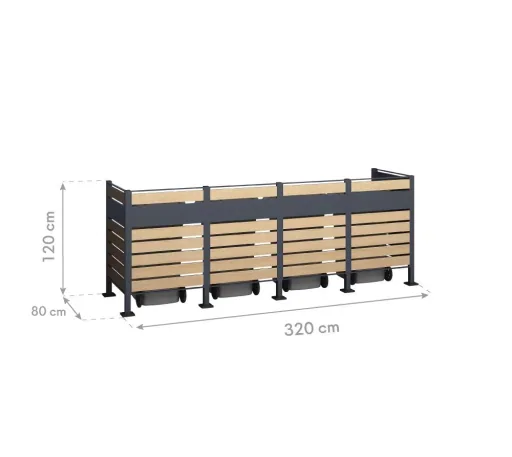 Mülltonnenverkleidung Planum 4er Box, 120 cm, holzoptik
