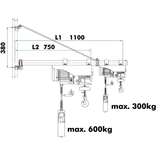 Schwenkarm SA3001100 für elektrische Winde 750-1100mm