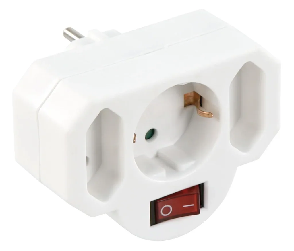 Steckdosenadapter 1x Schutzkontakt, 2x Euro