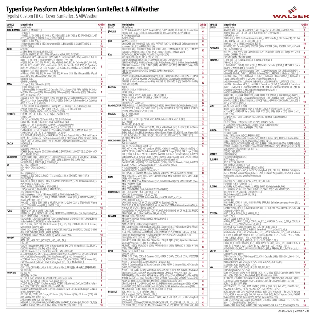 Autoabdeckplane Sun Reflect - Größe 9 - 465x180x165cm - 112g/m² - PES beschichtet