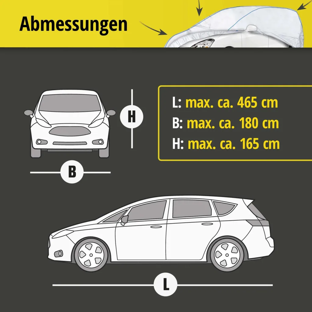 Autoabdeckplane Sun Reflect - Größe 9 - 465x180x165cm - 112g/m² - PES beschichtet