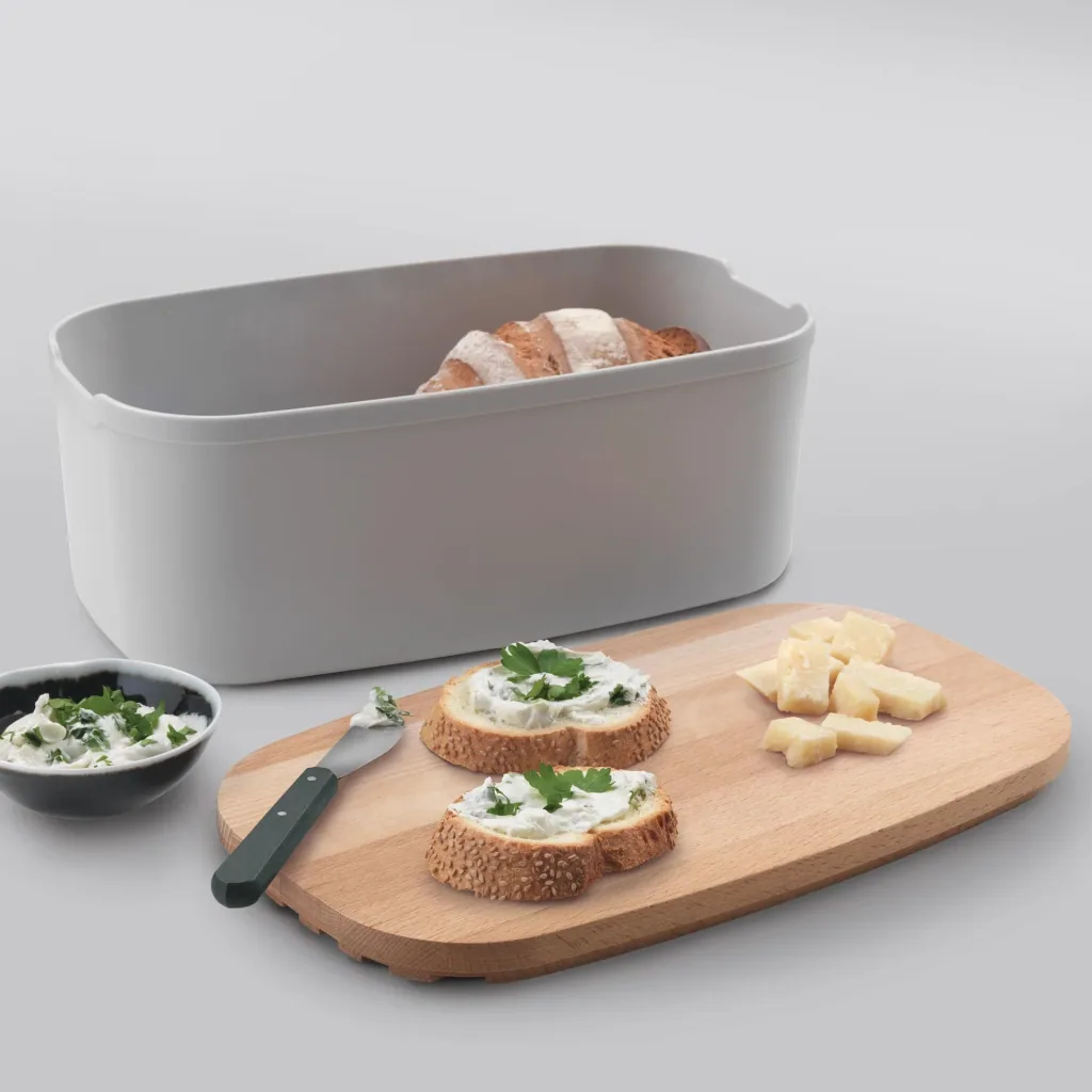 Brotkasten Bready mit 2-in-1 Wendedeckel Buchenholz