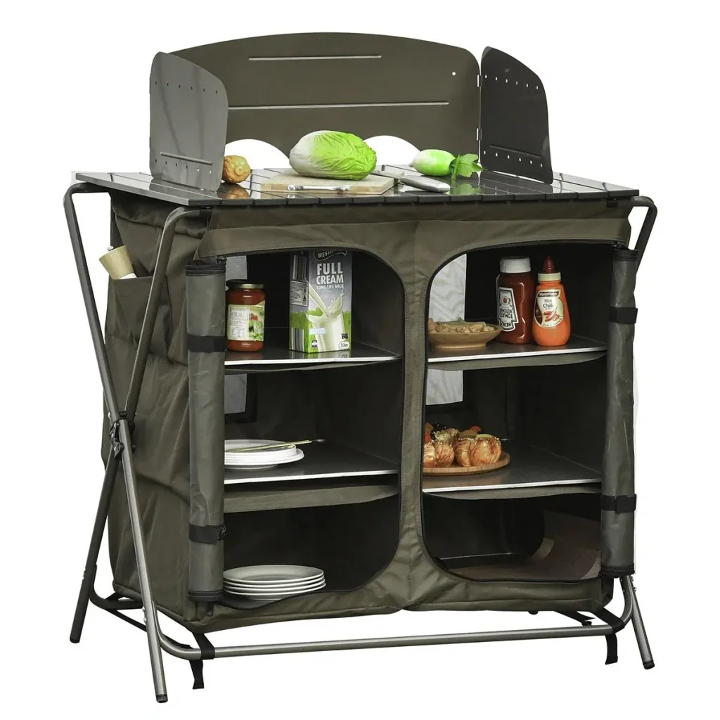 Campingschrank Küchenbox Tragetasche Windschutz Tragetasche Stahl 600D Oxford-Gewebe Grün 57 x 94 x 109 cm