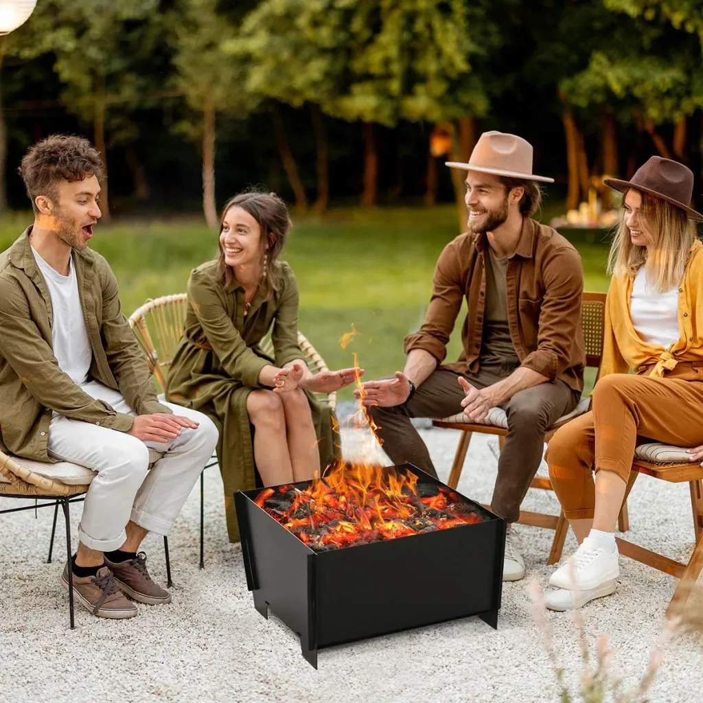 Feuerschale demontierbar steckbar Feuerkorb Feuerstelle für Garten Camping BBQ Stahl Schwarz 50 x 50 x 30 cm