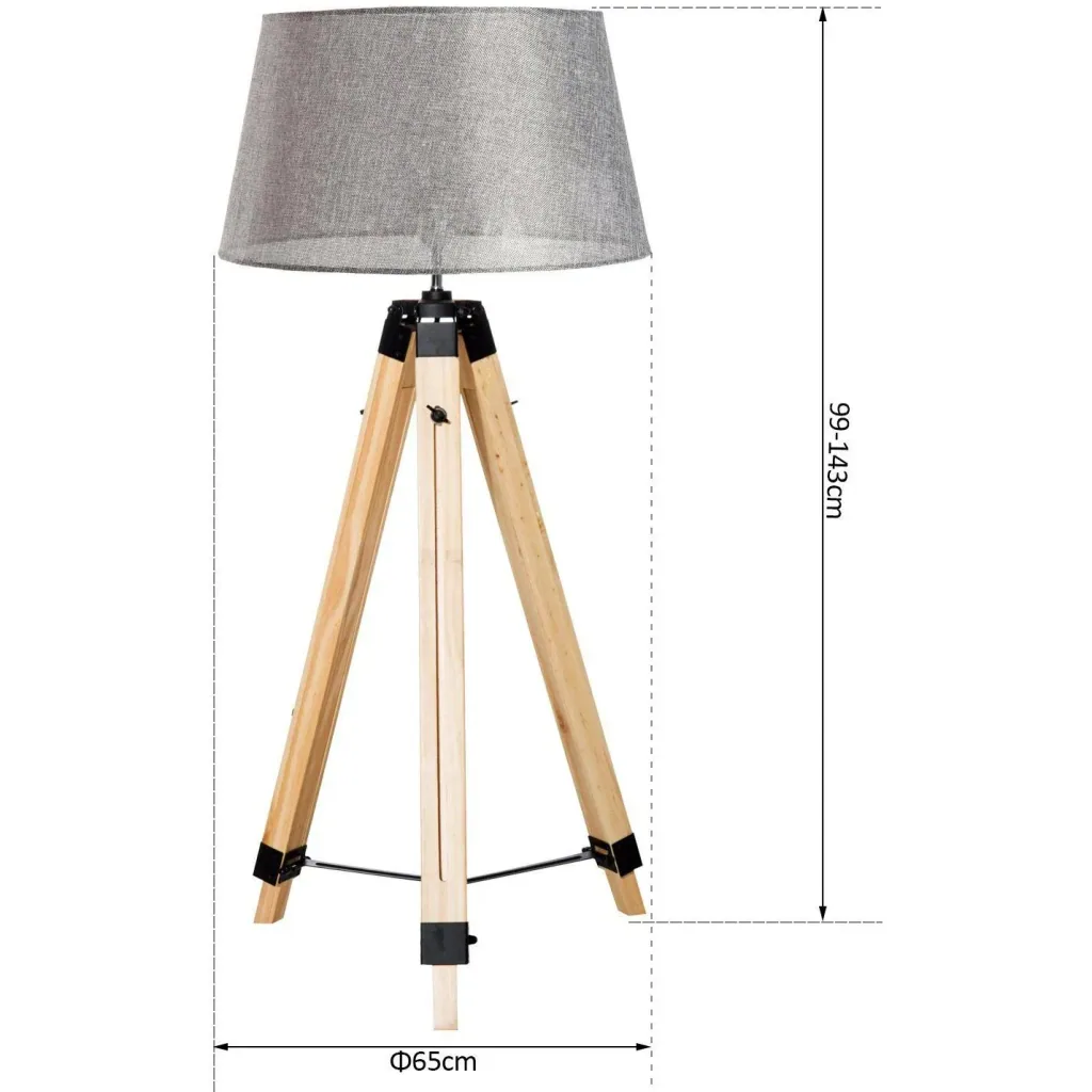 Stehlampe Dreibein höhenverstellbar 99-143cm E27 Kiefer Grau