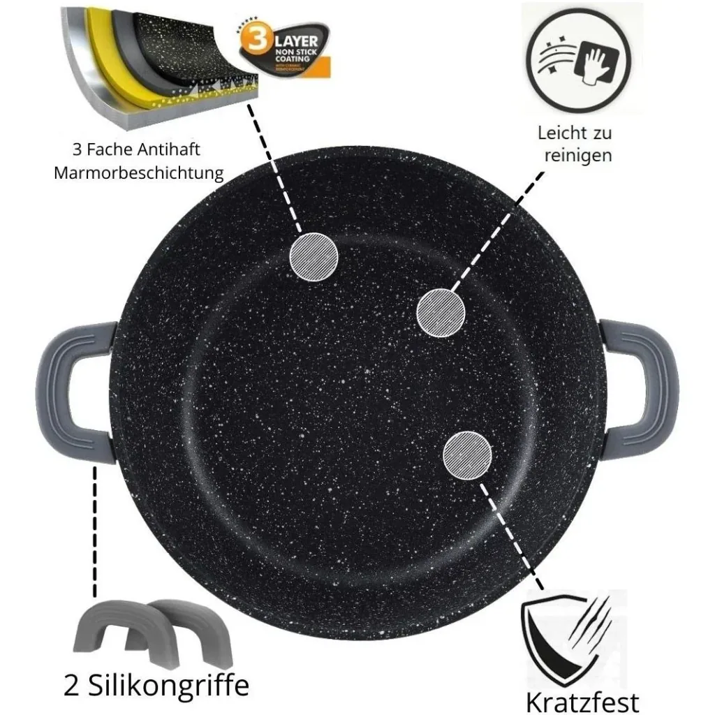 Kochtopf/Kasserolle - mit Deckel - 24 cm - Schwarz