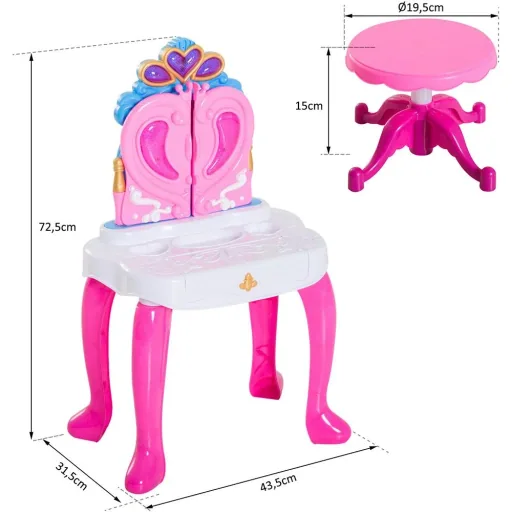 Kinderschminktisch Frisiertisch mit Klavier Rosa