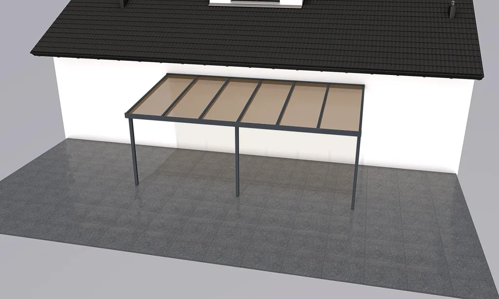 Terrassendach Premium, anthrazit, 6110 x 3060 mm - Acryl Stegplatten 16mm, bronze