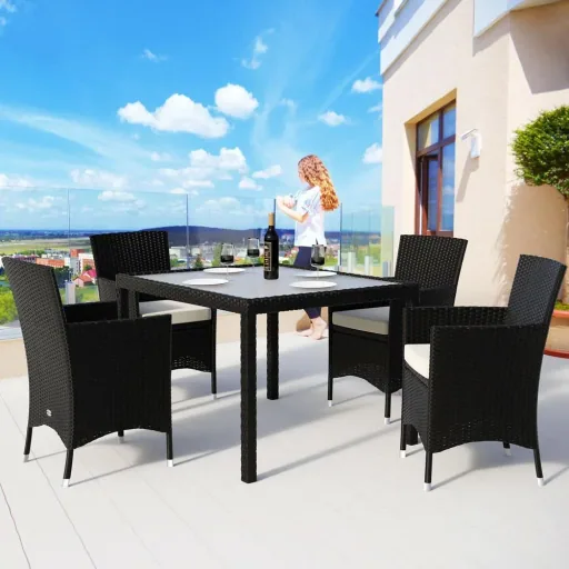 Gartenmöbelset Bali-Polyrattan schwarz stapelbar 9-teilig