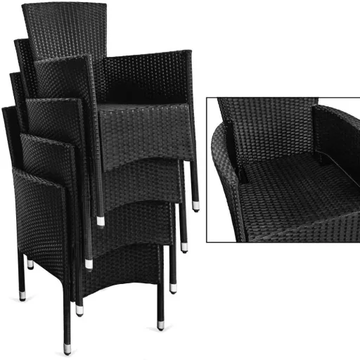 Gartenmöbelset Bali-Polyrattan schwarz stapelbar 9-teilig