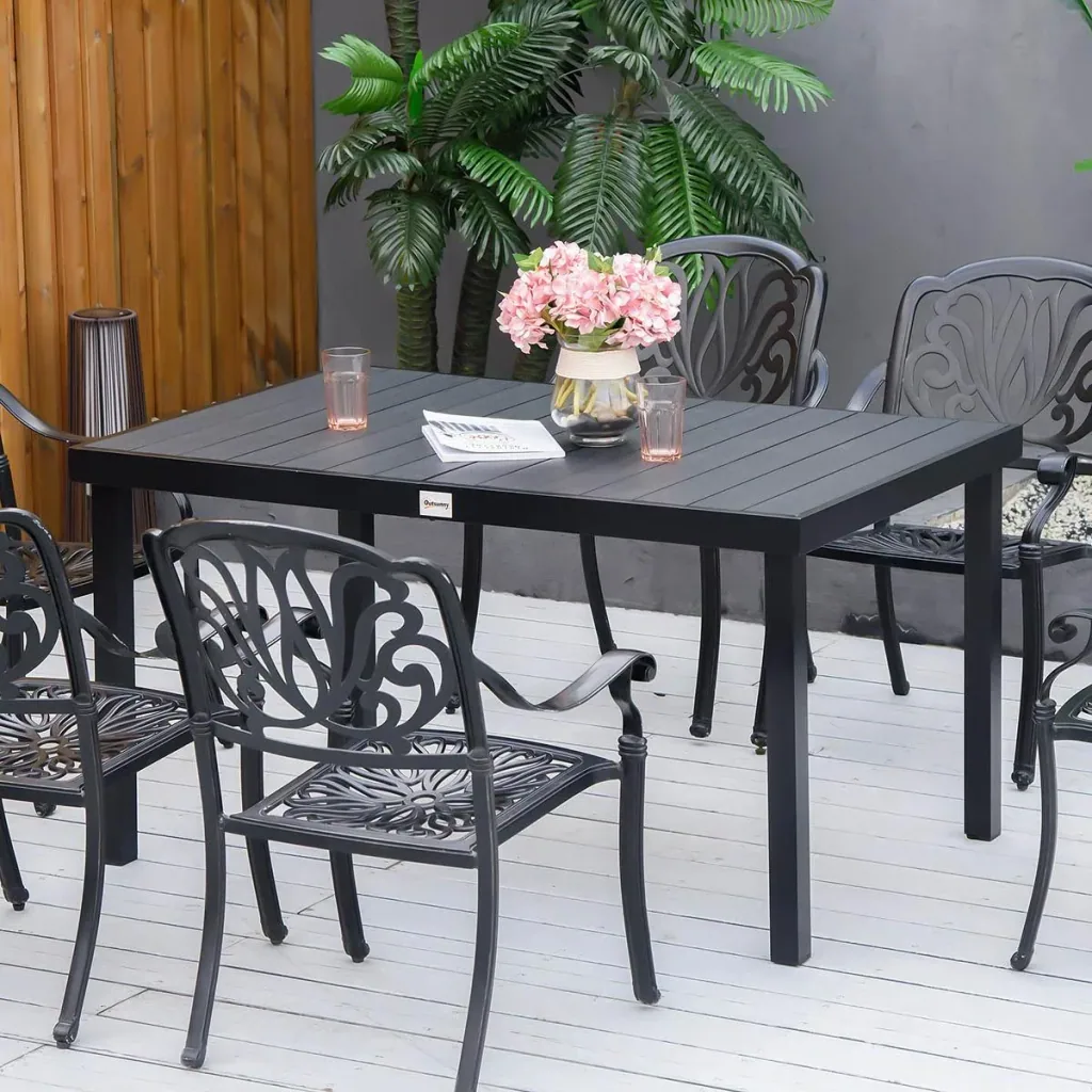 Gartentisch für 6 Personen Aluminium schwarz 140cm x 90 cm x 74 cm