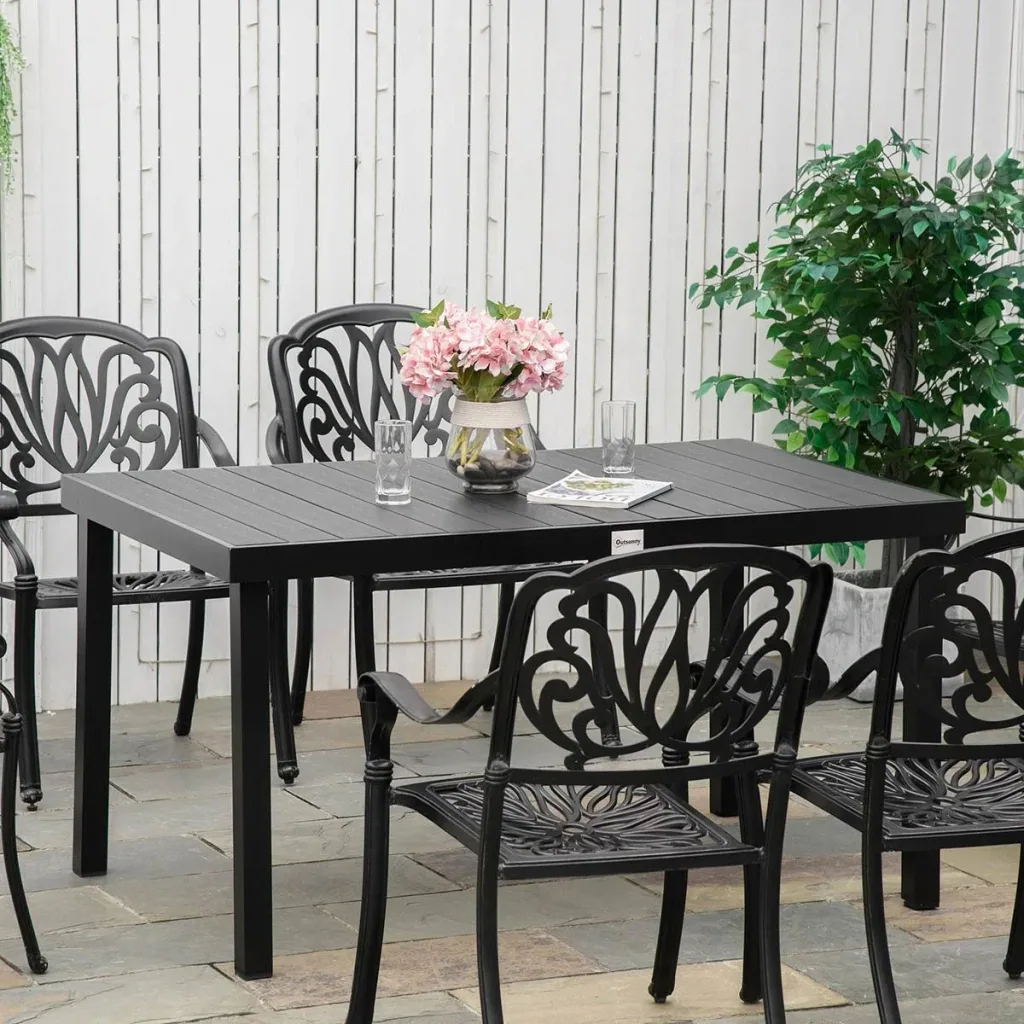 Gartentisch für 6 Personen Aluminium schwarz 140cm x 90 cm x 74 cm