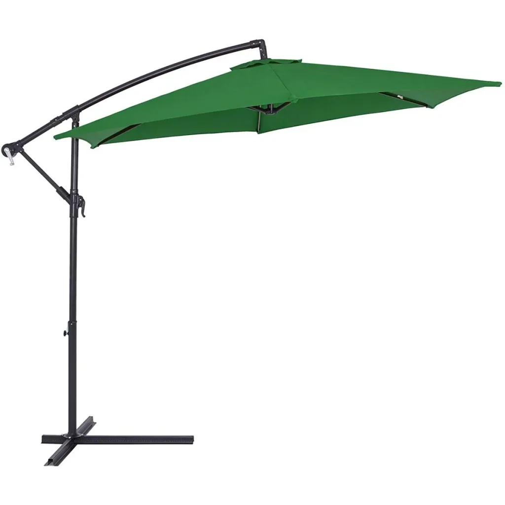 Sonnenschirm faltbar aus Aluminium grün mit Girlande Ø 330 cm