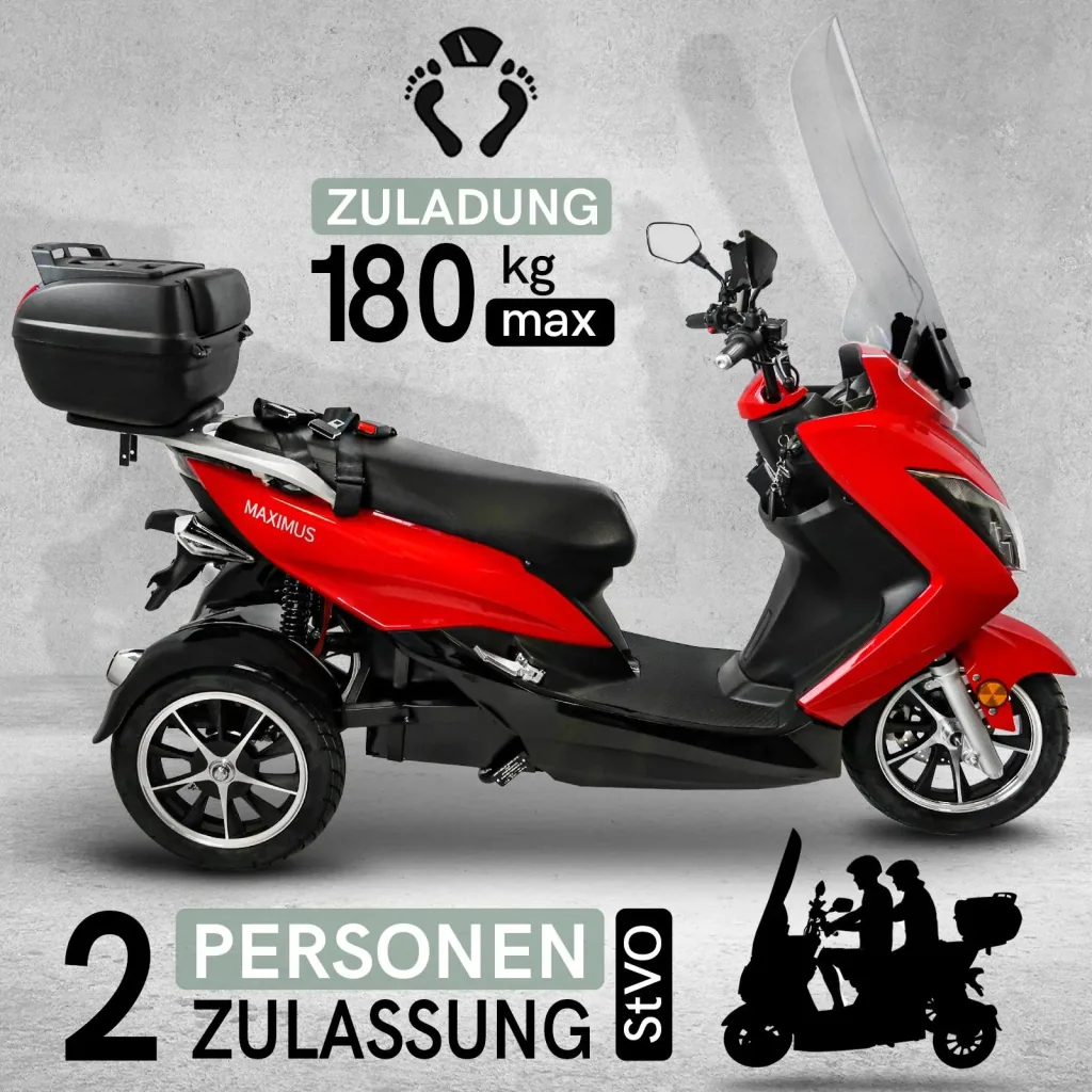 Maximus MX3-25 3 Rad Elektromobil 60V 32,5 AH Lithium Akku 1500W Motor 2 Personen Zulassung mit Topcase