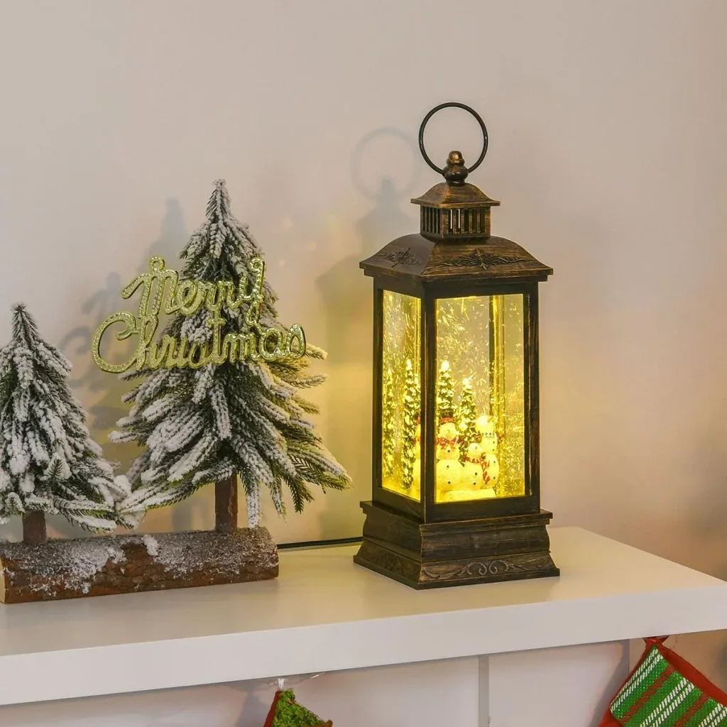 Weihnachten Schneelaterne mit Santa Musik Licht Schnee, Glaskugellaterne, 6h Timer, Metall 10,4 x 10,4 x 27,5 cm