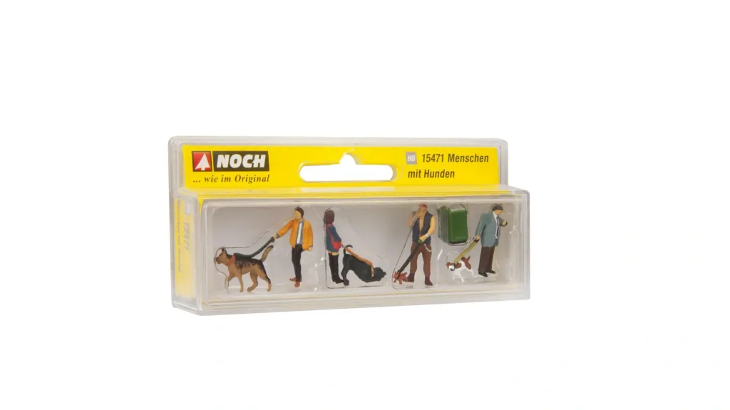 Menschen mit Hunden, 4 Figuren mit Hund,1 Mülleimer