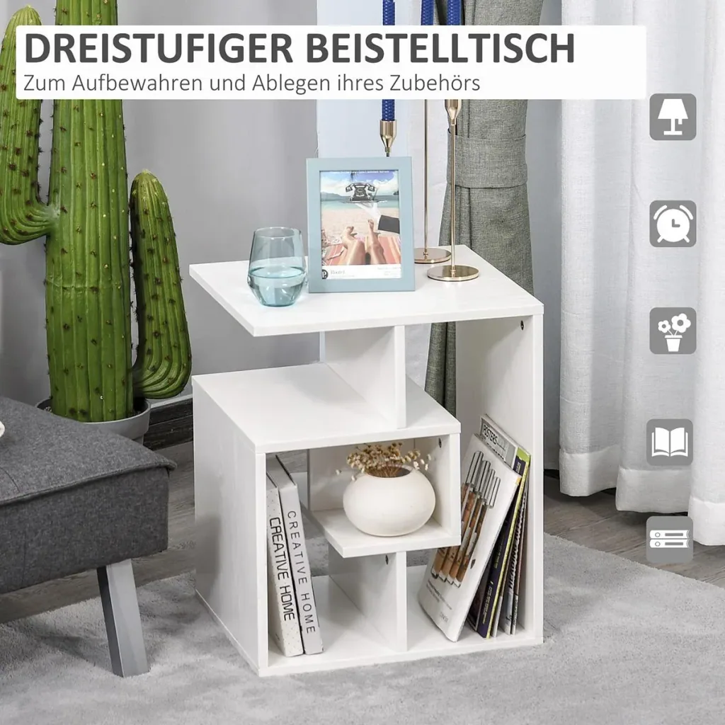 Beistelltisch Standregal Weiß 45 x 40 x 55 cm