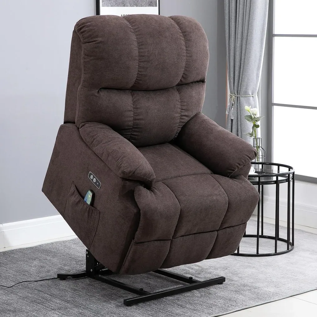 Massagesessel Aufstehhilfe elektrischer Relaxsessel mit Wärmefunktion verstellbarer Winkel USB Fernbedienung Kurzplüsch