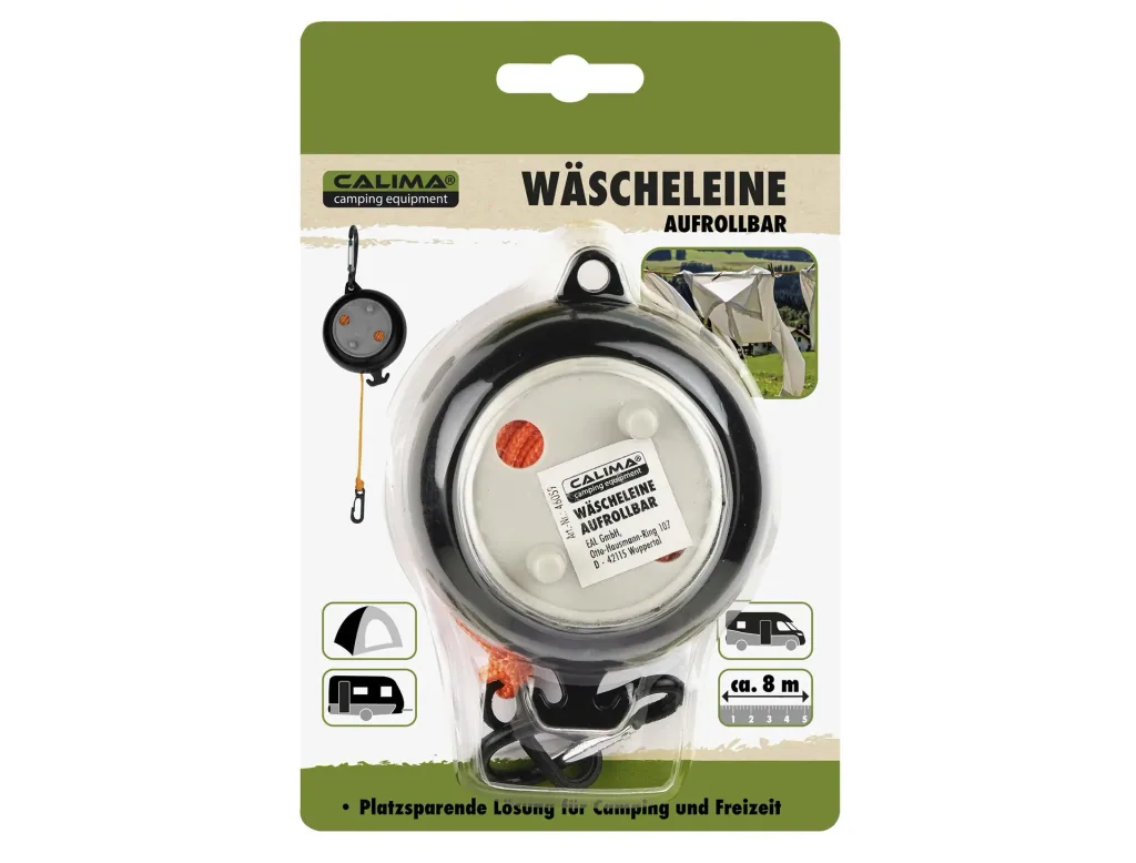 Wäscheleine aufrollbar mit Haken, maximale Länge 8 m