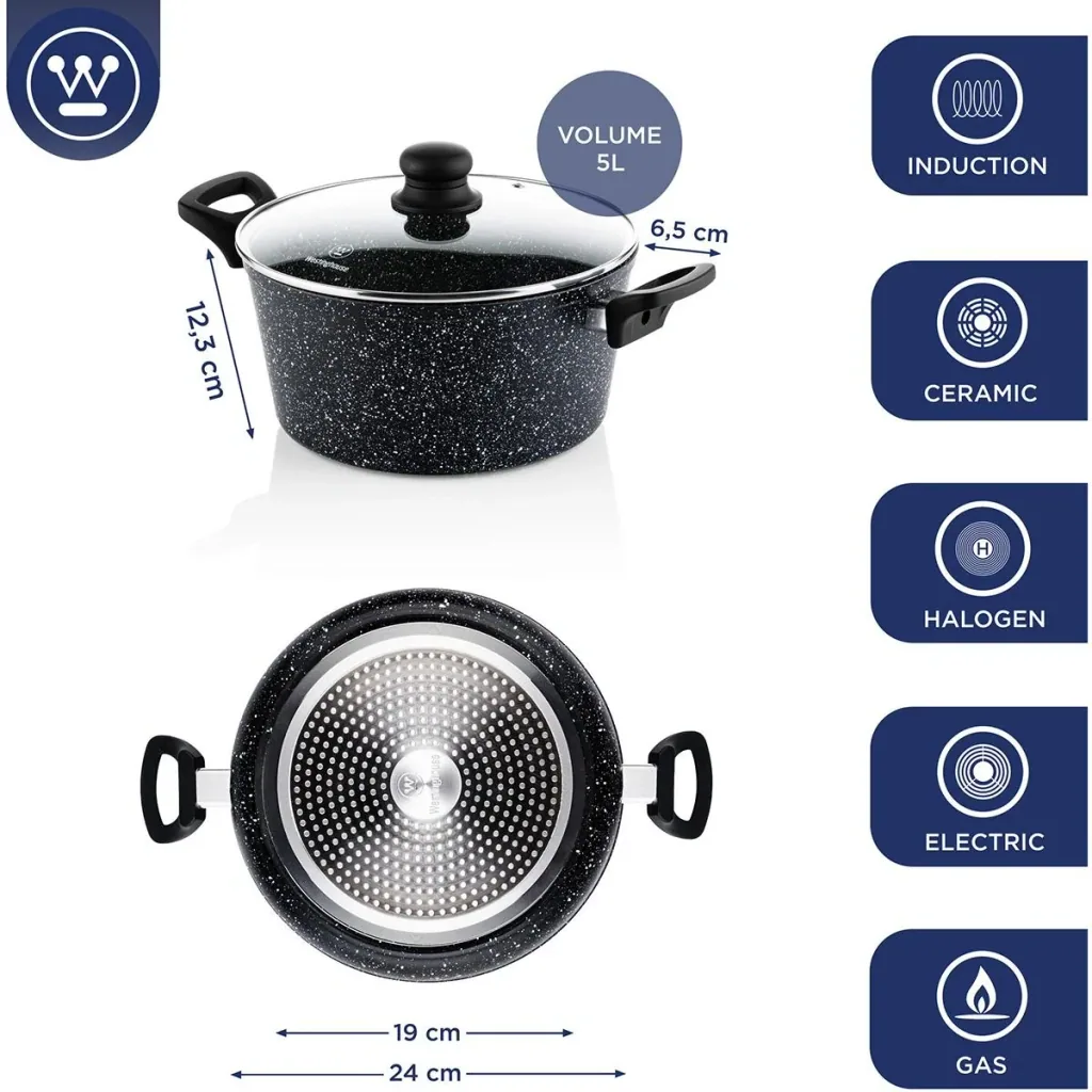 NL Schwarzer Marmor Kochset - Kochtopf 24 cm + Wokpfanne 30 cm - Schwarz
