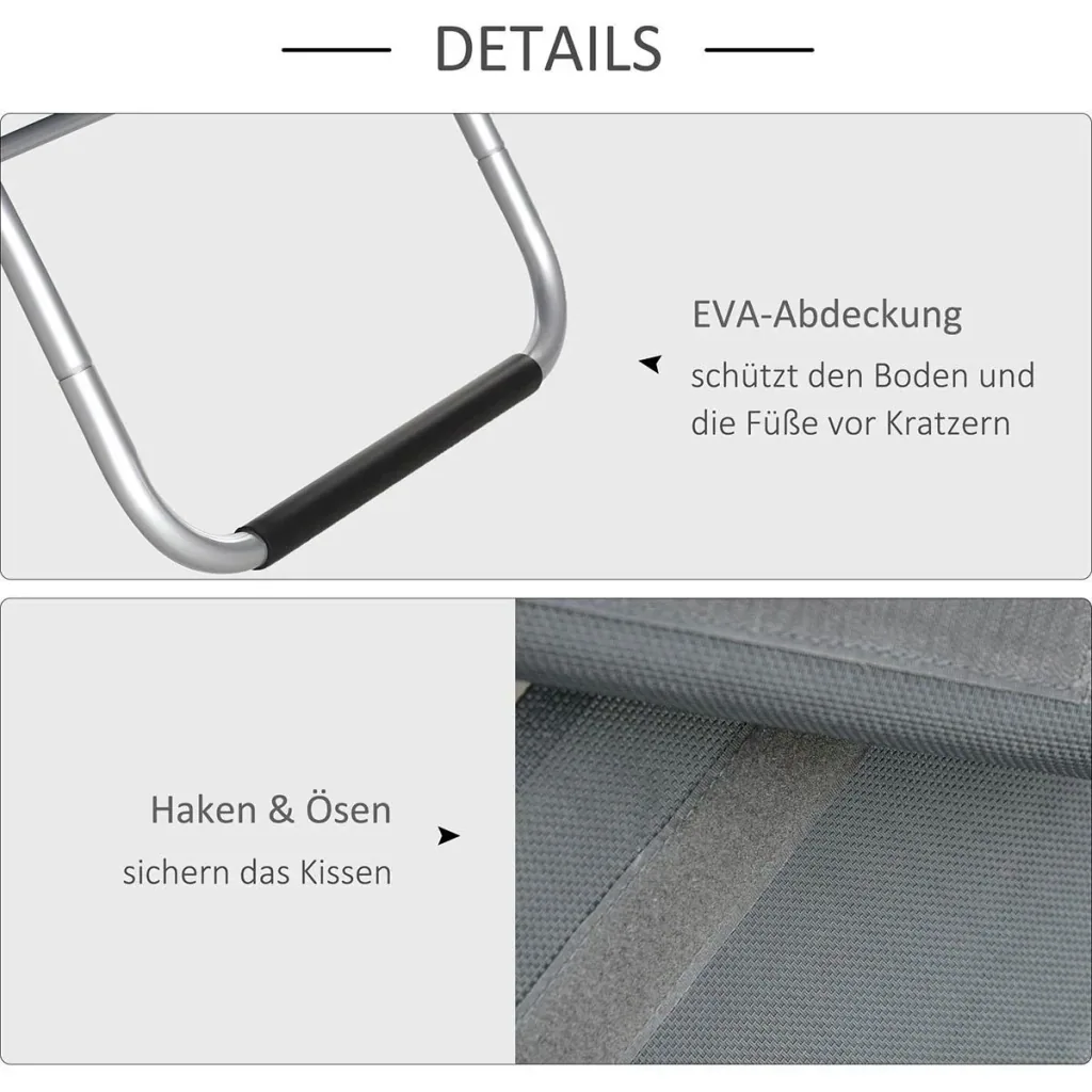 Gartenliegen mit Kissen Sonnenliege Relaxliege ergonomisch Aluminium Texteline Dunkelgrau 160 x 60 x 65 cm
