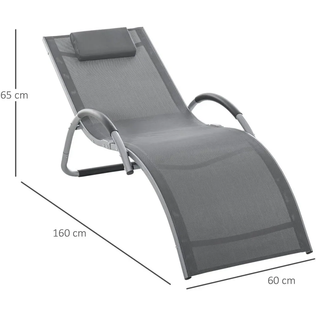 Gartenliegen mit Kissen Sonnenliege Relaxliege ergonomisch Aluminium Texteline Dunkelgrau 160 x 60 x 65 cm