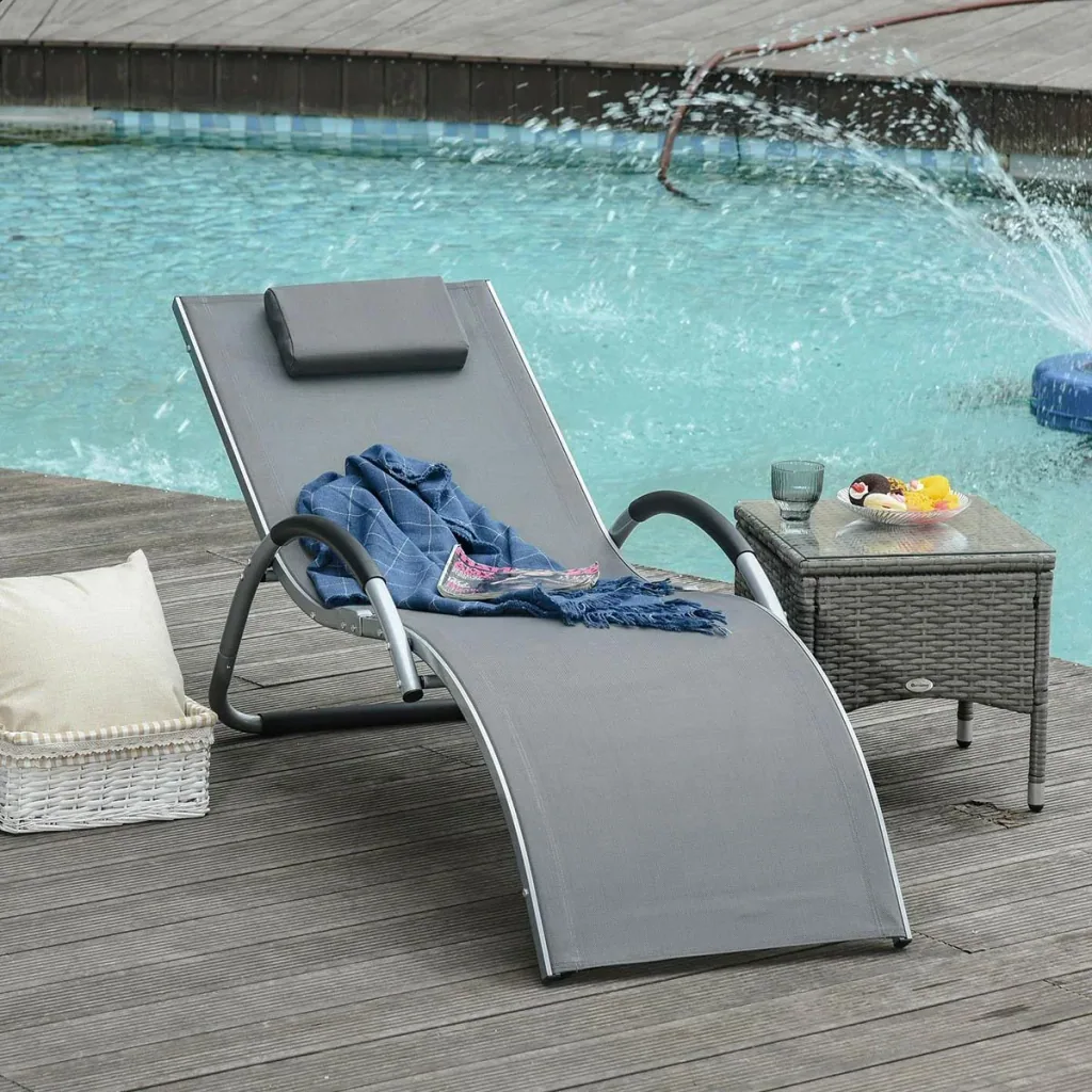 Gartenliegen mit Kissen Sonnenliege Relaxliege ergonomisch Aluminium Texteline Dunkelgrau 160 x 60 x 65 cm