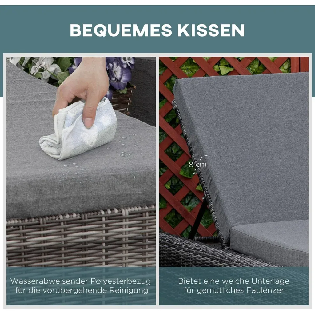 Polyrattan Gartenliege mit Kissen