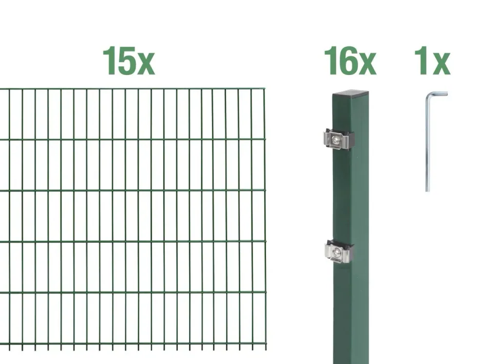 Doppelstabmattenzaun Komplettset, grün, Höhe 140 cm, Länge 30 m