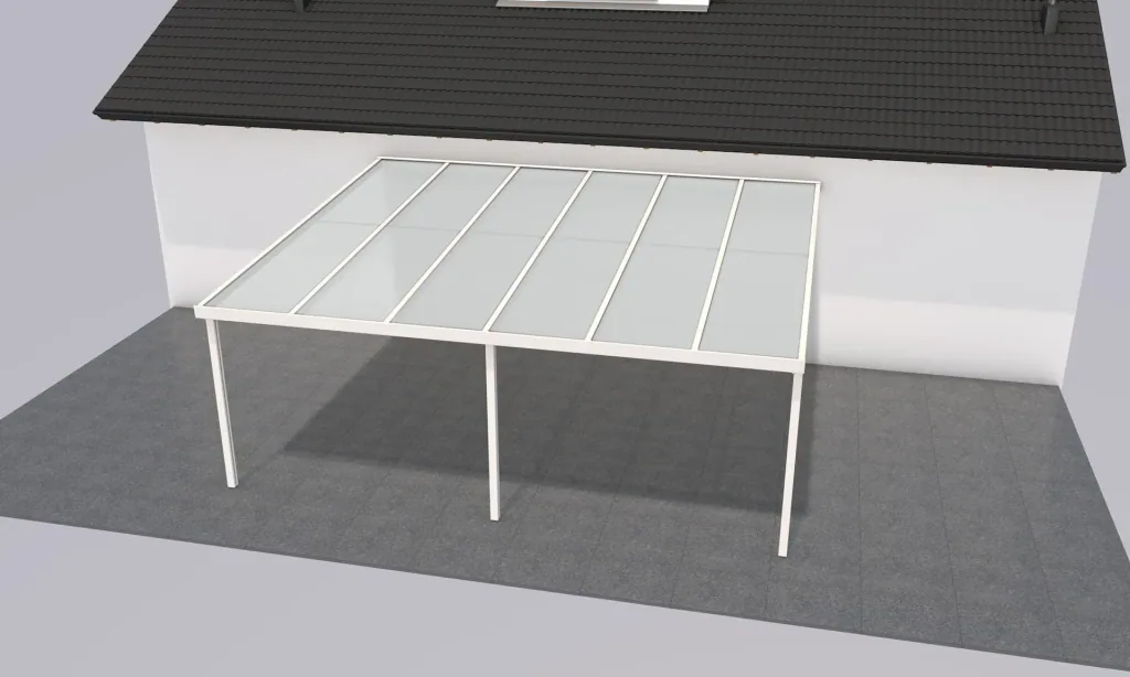 Terrassendach Premium, weiß, 6110 x 5060 mm - Polycarbonat Stegplatten 16 mm, opal