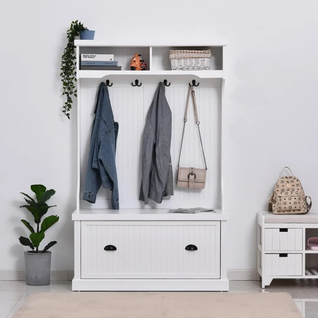 Garderobe mit Bank, weiß