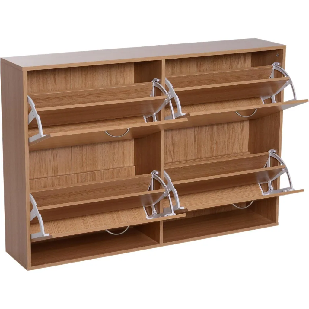 Schuhkipper Schuhschrank Schuhständer Schuhregal mit 4 Klappen 16 24 Paar Spannplatte Natur 120 x 24 x 81 cm