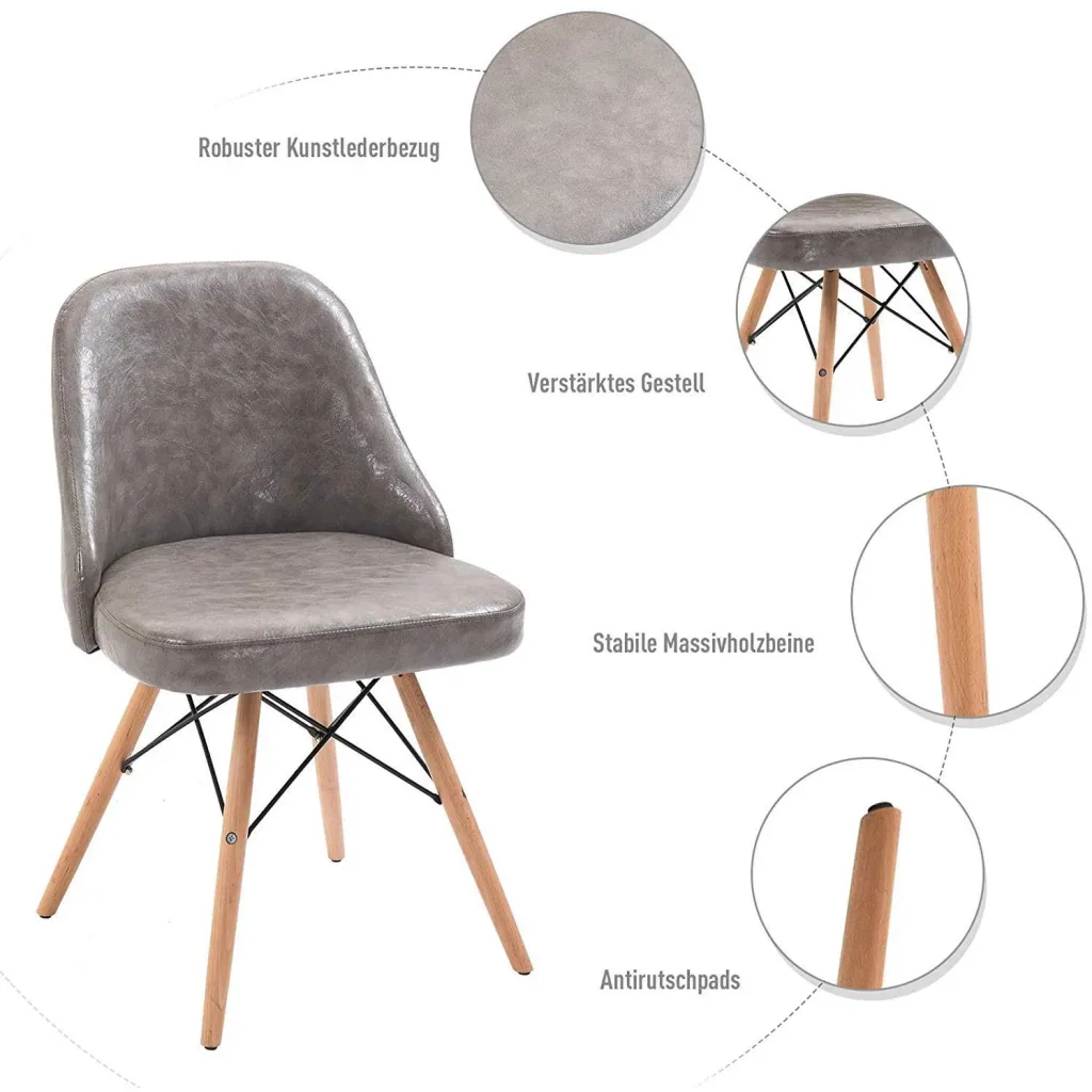 2er-Set Relaxsessel Loungesessel Polstersessel Cocktailsessel Stuhl PU + Metall + Buchenholz Grau 49 x 47,5 x 76 cm