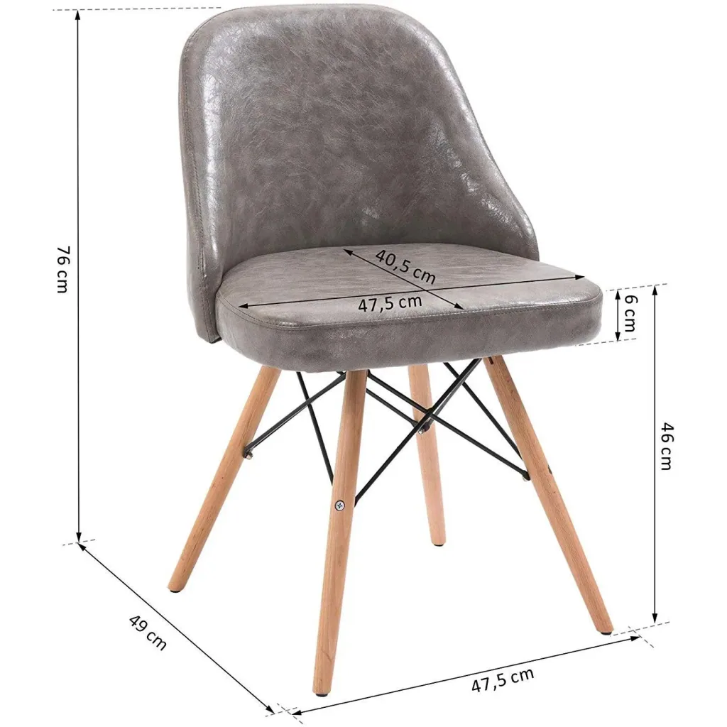 2er-Set Relaxsessel Loungesessel Polstersessel Cocktailsessel Stuhl PU + Metall + Buchenholz Grau 49 x 47,5 x 76 cm