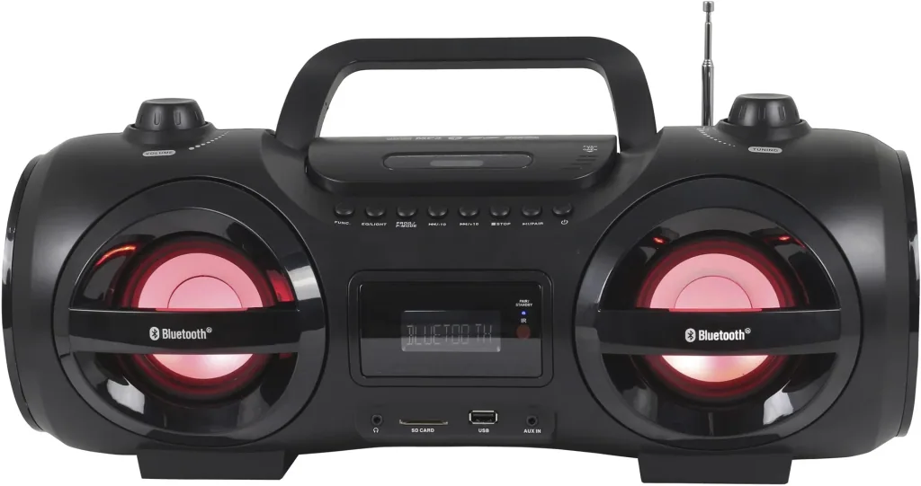 CD Player Boombox mit Bluetooth, MP3/CD, USB, SD und AUX-IN, tragbar