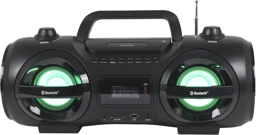 CD Player Boombox mit Bluetooth, MP3/CD, USB, SD und AUX-IN, tragbar