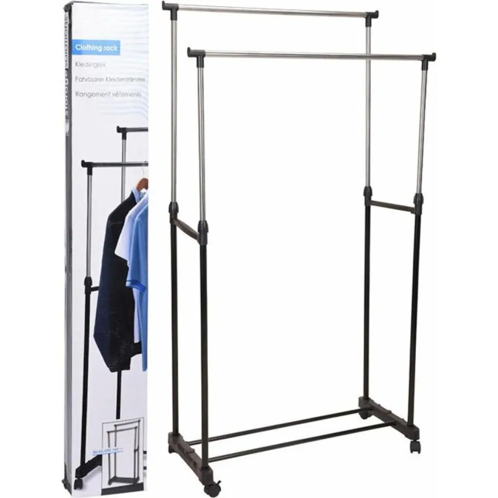 Storage Solutions Premium Doppel-Kleiderständer - mobil - höhenverstellbar - Edelstahl