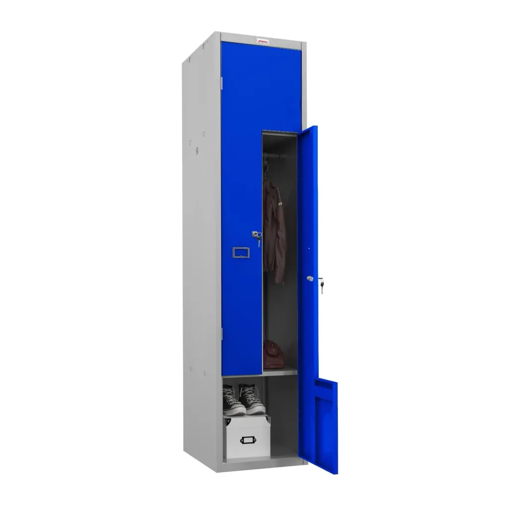 Schließfach-Spind Z PLZ-Serie - 2 Türen mit Schlüsselschlössern, grau-blau